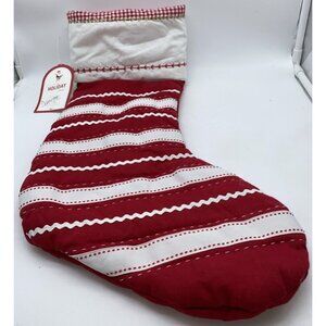 Pottery Barn Kids Christmas Stocking Red with White Stripes Holiday Quilted 2017